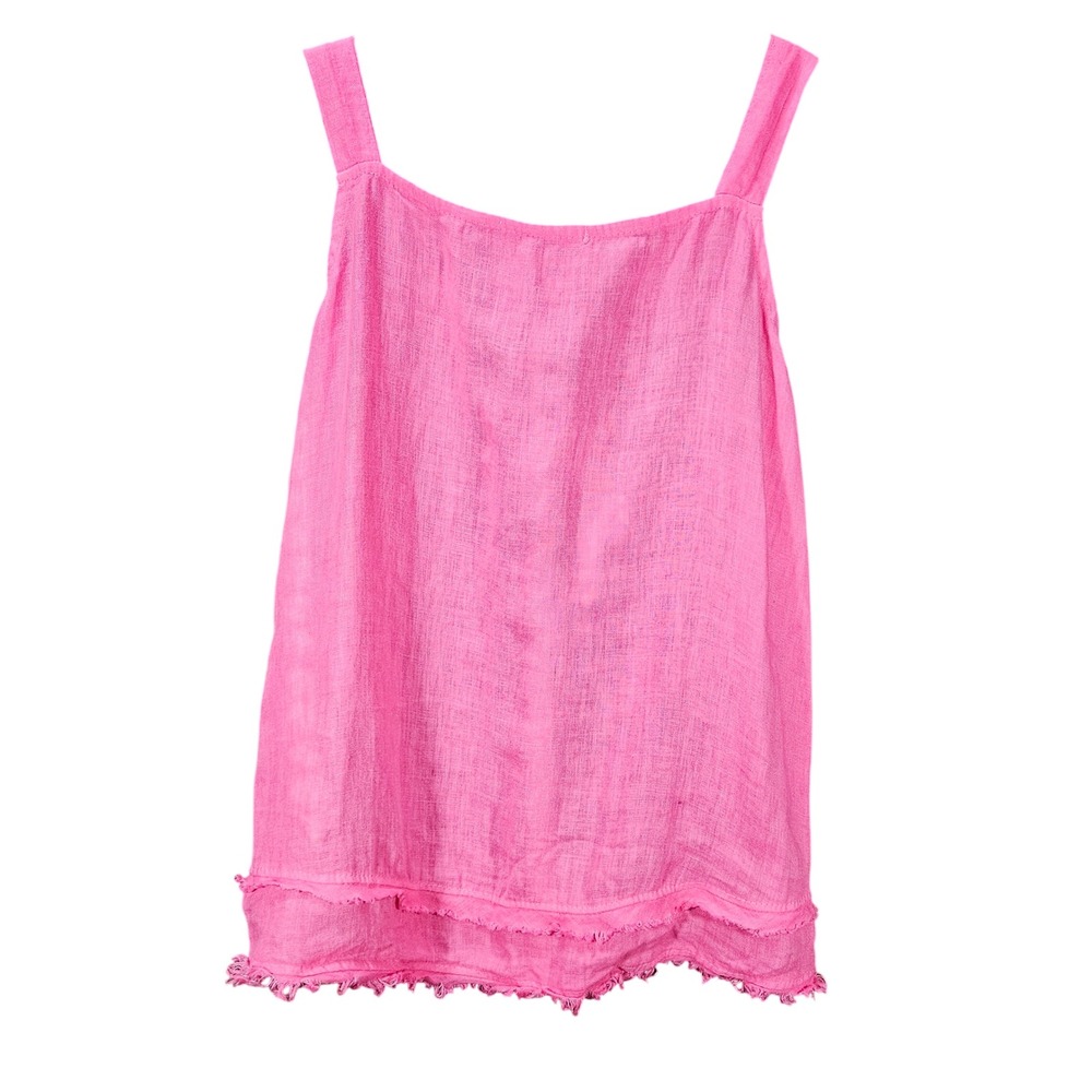Charlie B 100% Linen Tank Top M Pink Frayed Hem Square Neck‎ Summer Coastal Boho - Picture 2 of 11